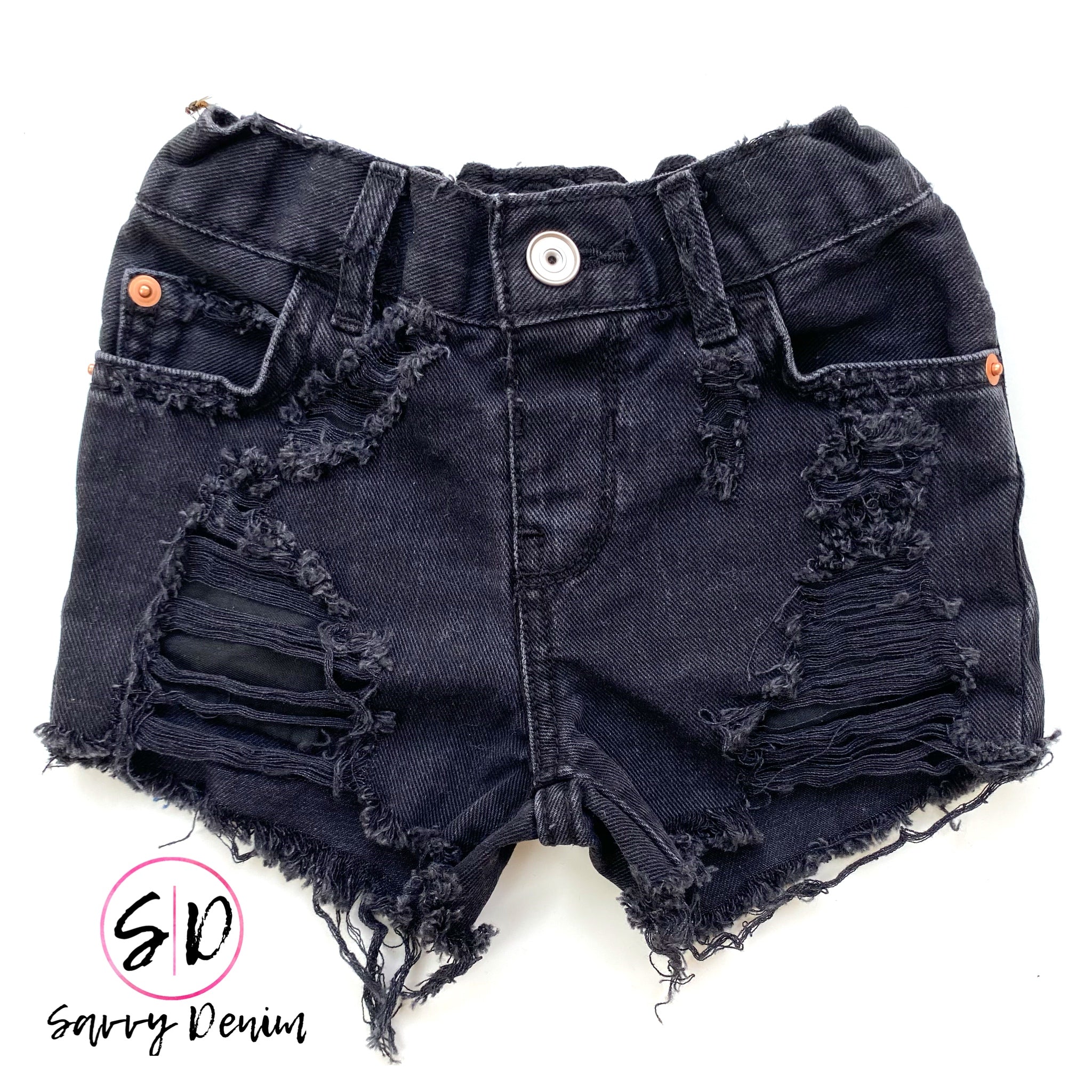 Basic black distressed shorties