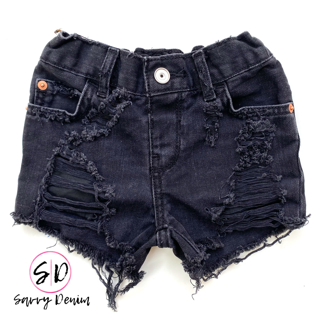 Basic black distressed shorties