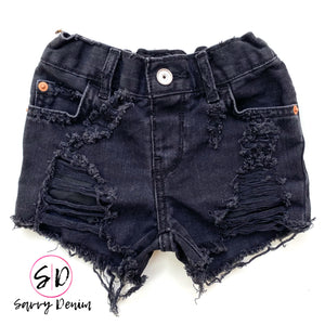 Basic black distressed shorties