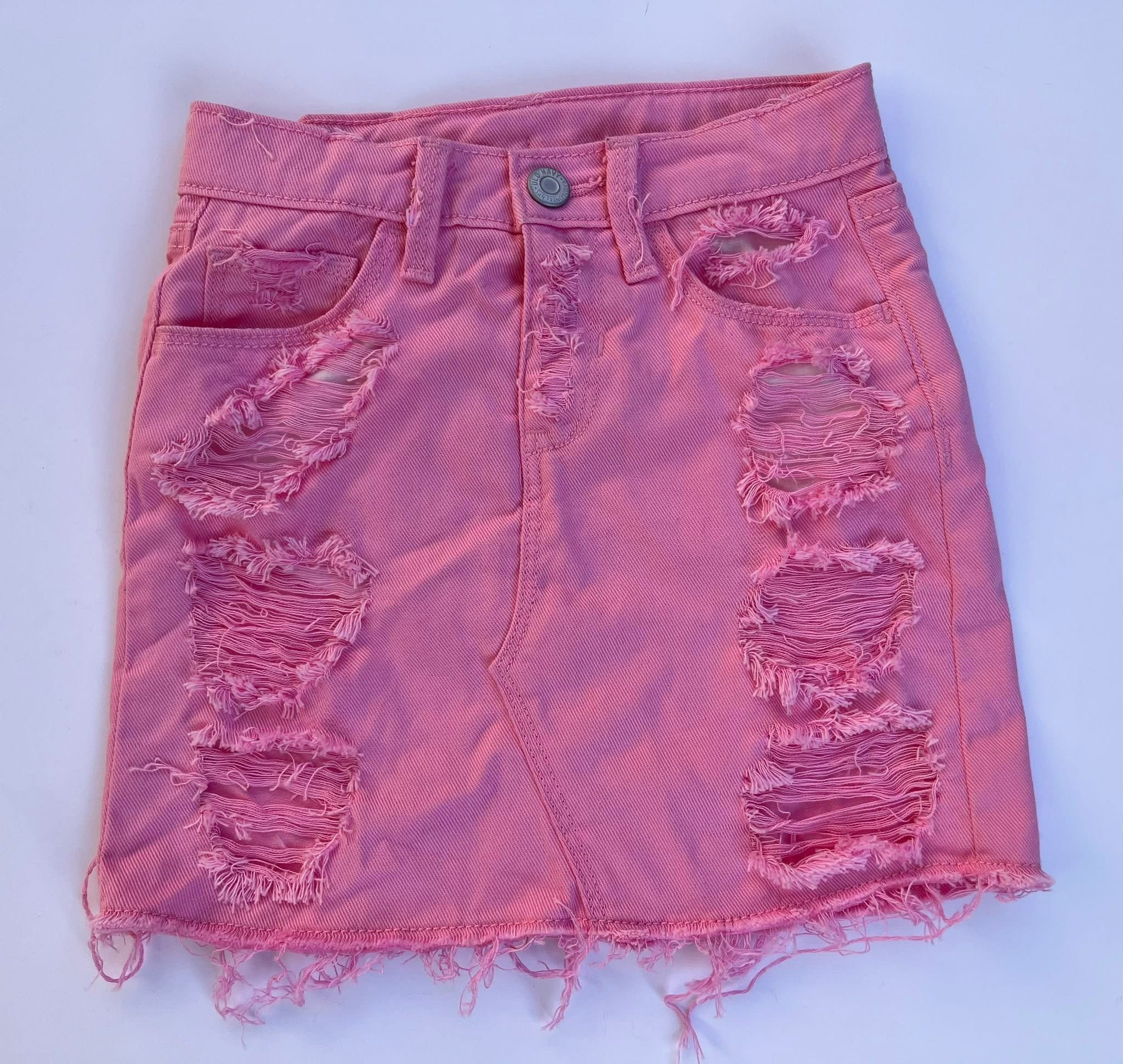 Pink distressed mini skirt pre order